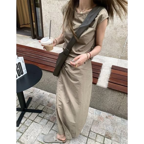 Summer Khaki Two-piece Set with Wrapped Long Skirt