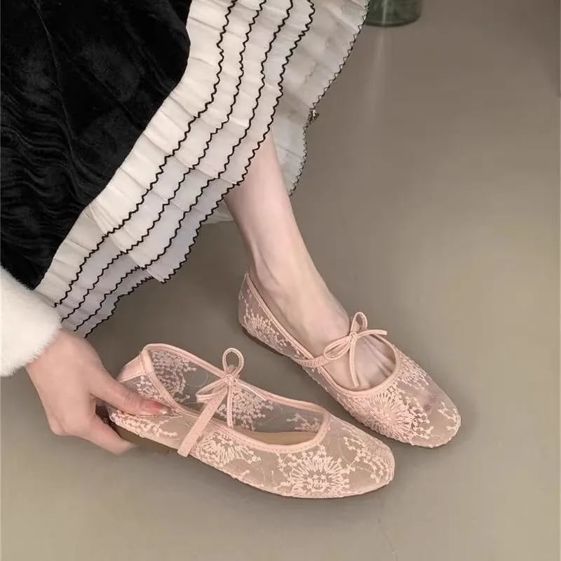 Mesh Ballet Flats with Bow