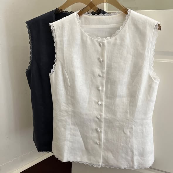 Lace Trimmed Linen Vest