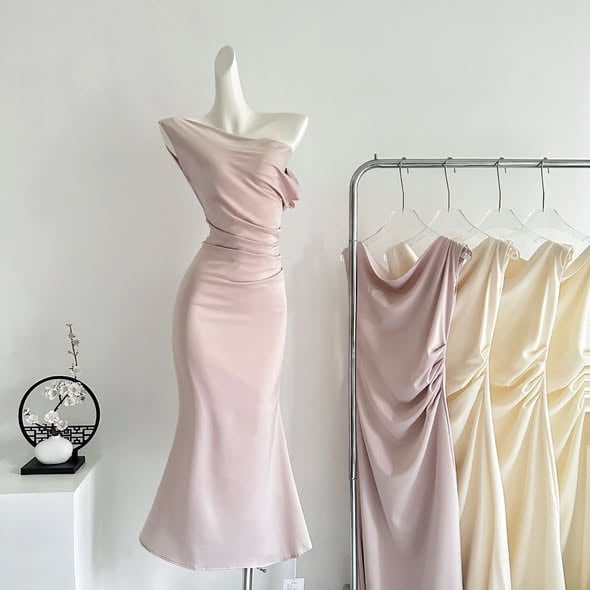 Off-shoulder Asymmetrical Neckline Dress