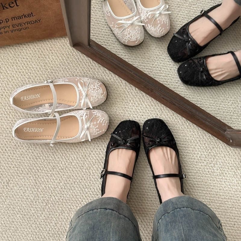 Bow-knot Mesh Flat Mary Jane