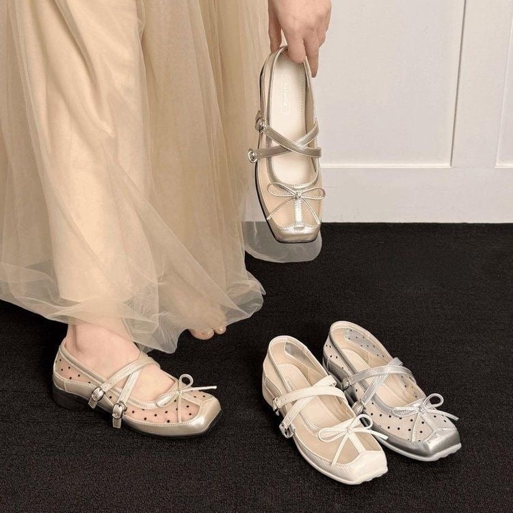 Polka Dot Mesh Ballet Flats
