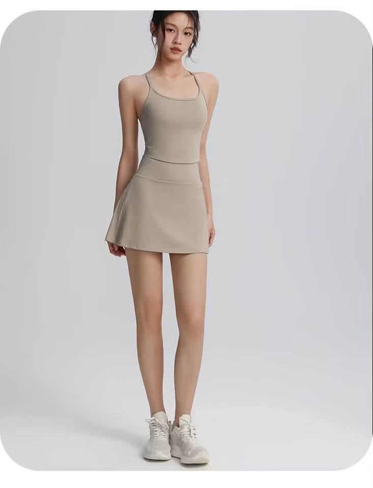 Naked-feel Set with Push-up Sports Bra and Skirt