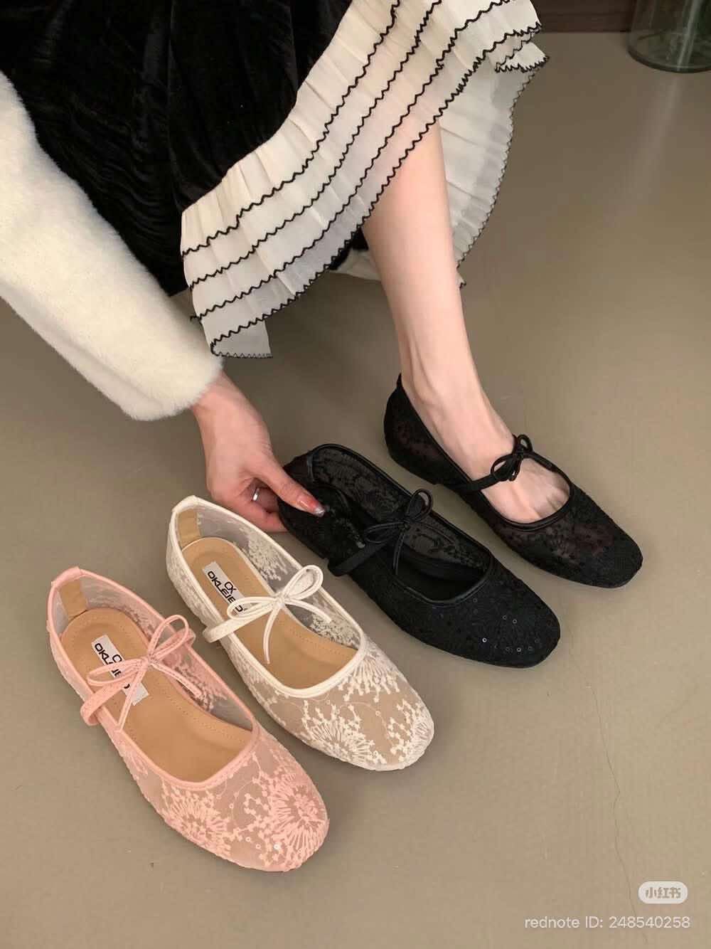 Lace Sequin Mesh Ballet Flats
