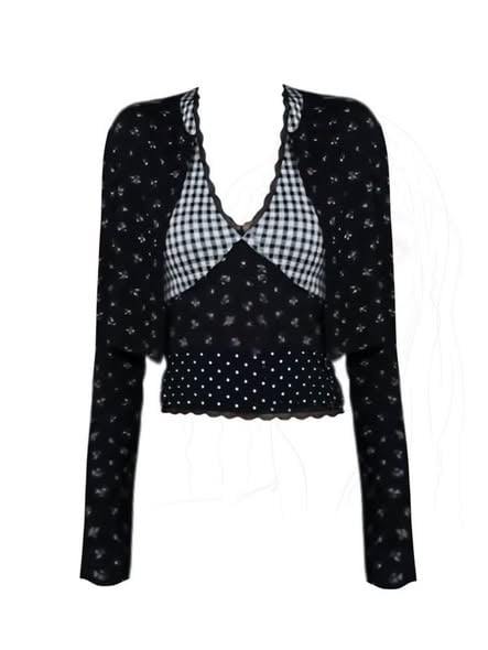 Patchwork Sleeveless Vest with Cardigan Set