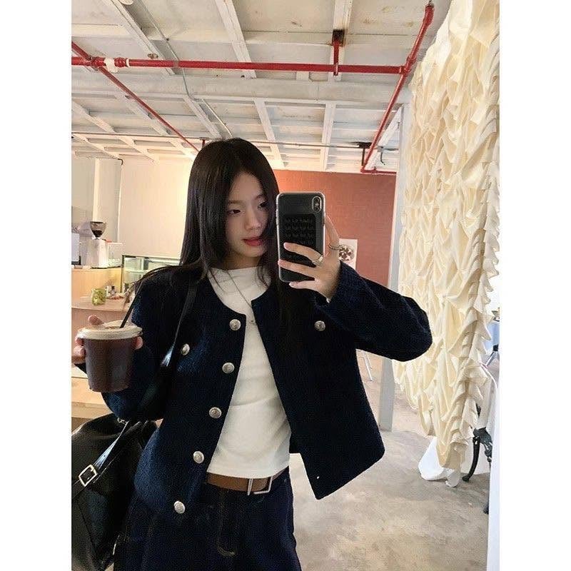 Navy Blue Tweed Style Jacket