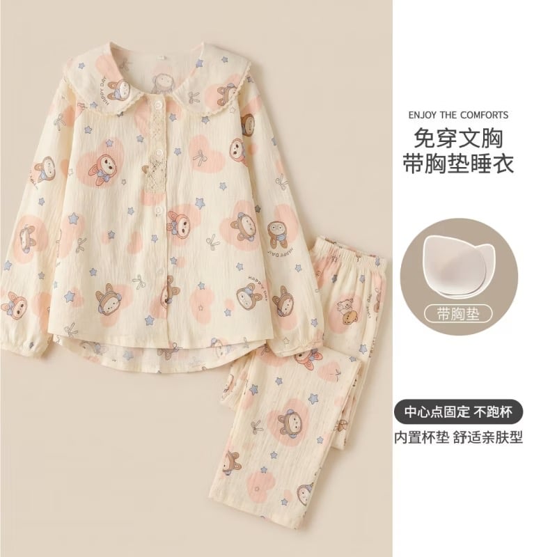 Cloud cotton long sleeve pajama with bra pads
