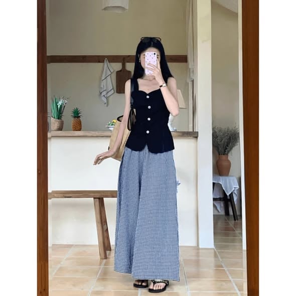 Cotton Two-piece Set with Sleeveless Vest and Pant