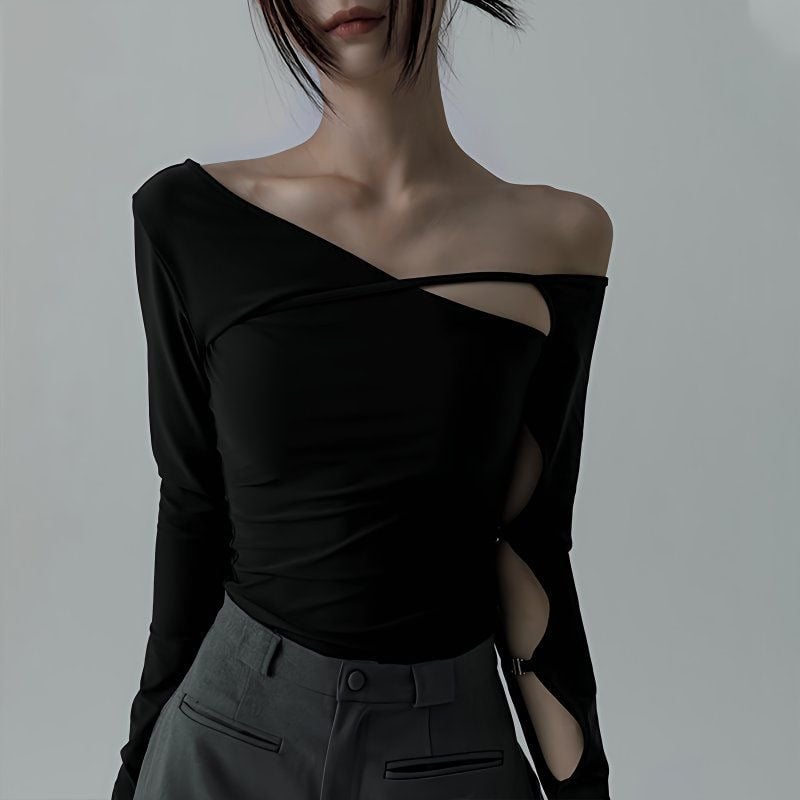Asymmetrical Shoulder Long Sleeve Shirt