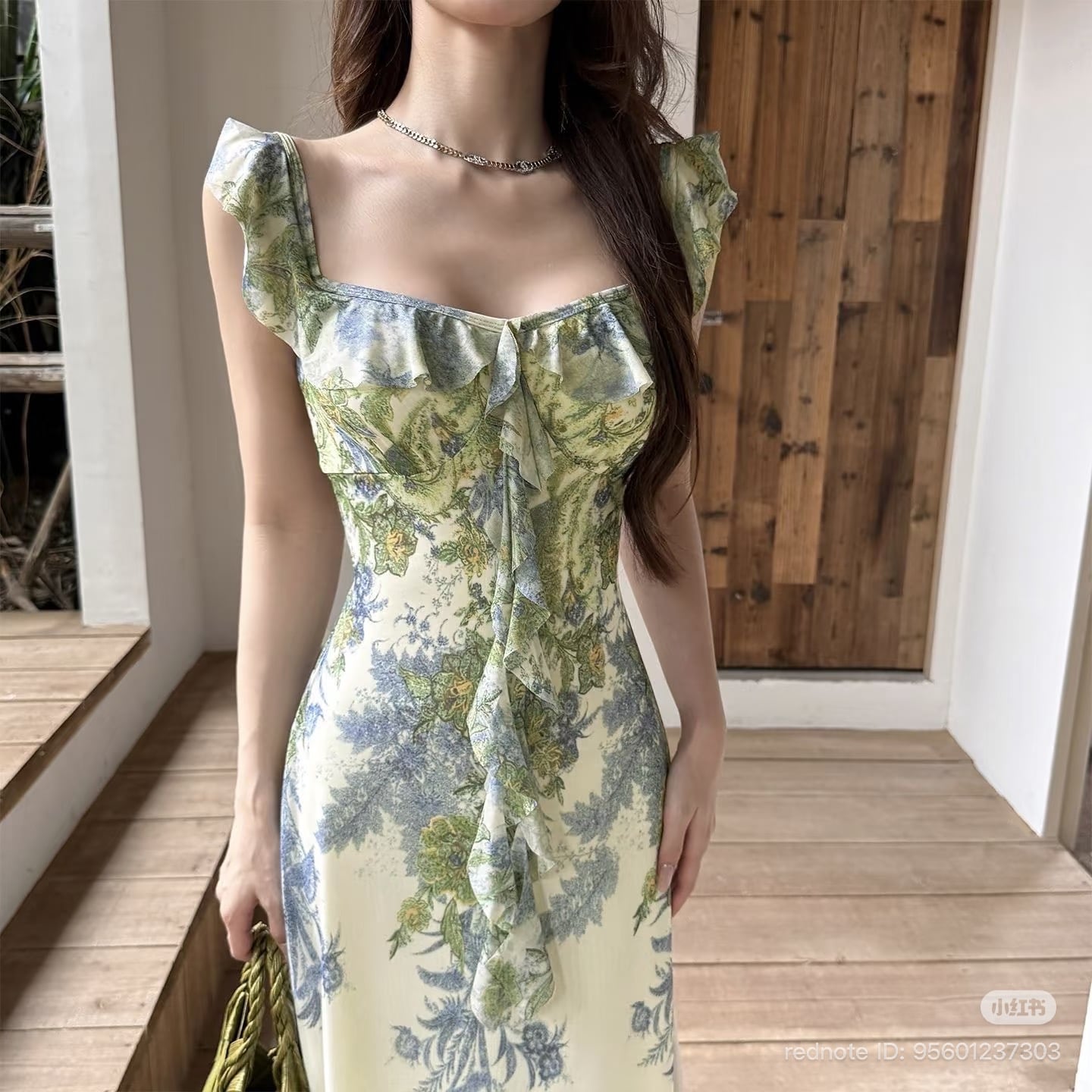 Green Floral Print Maxi Dress