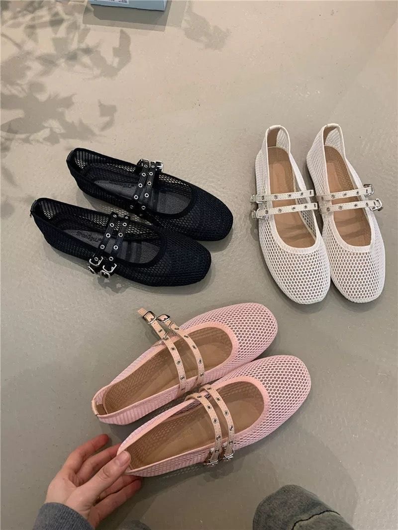 Fishnet Mesh Ballet Flats