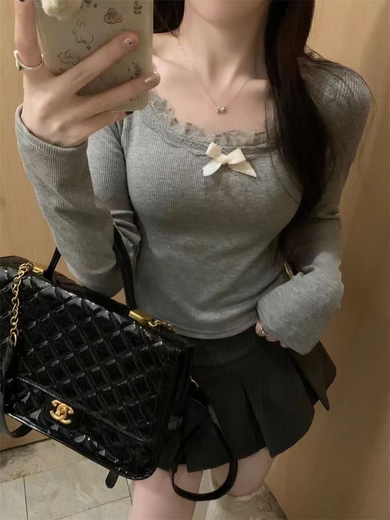 Long Sleeve No-bra Top with Ribbon
