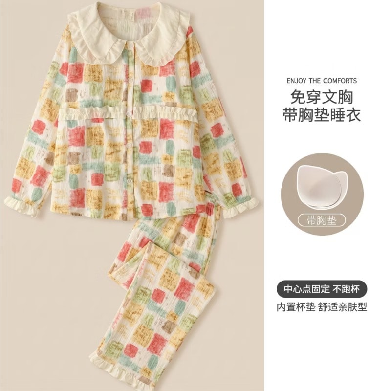 Cloud cotton long sleeve pajama with bra pads