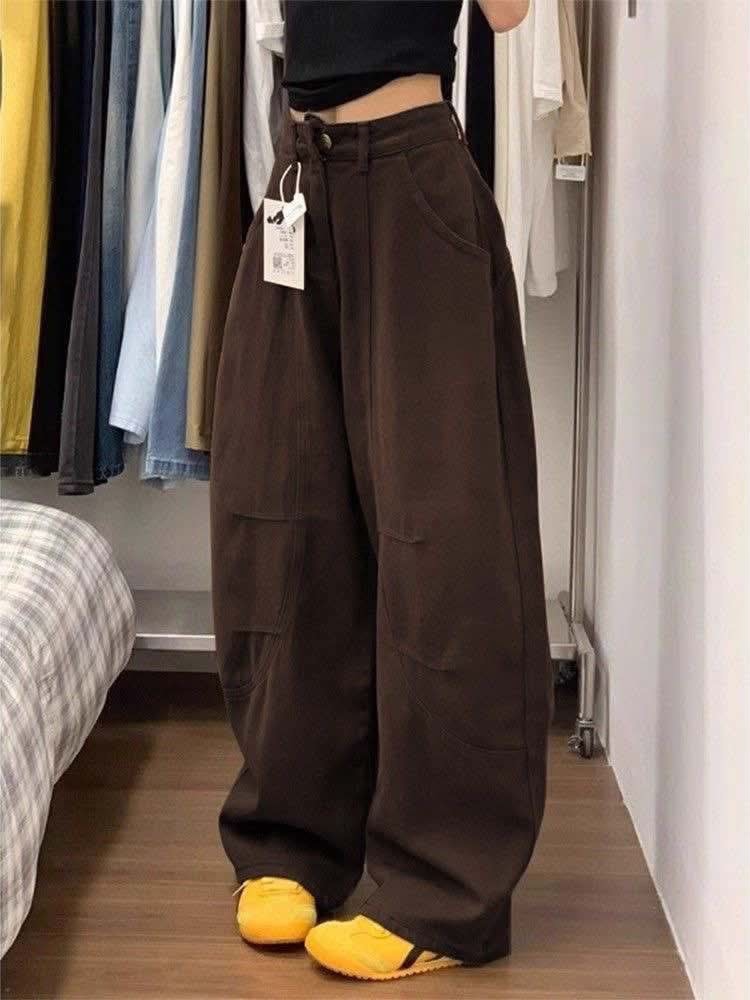 Vintage Brown Cargo Curved-knife Wide-leg Jeans