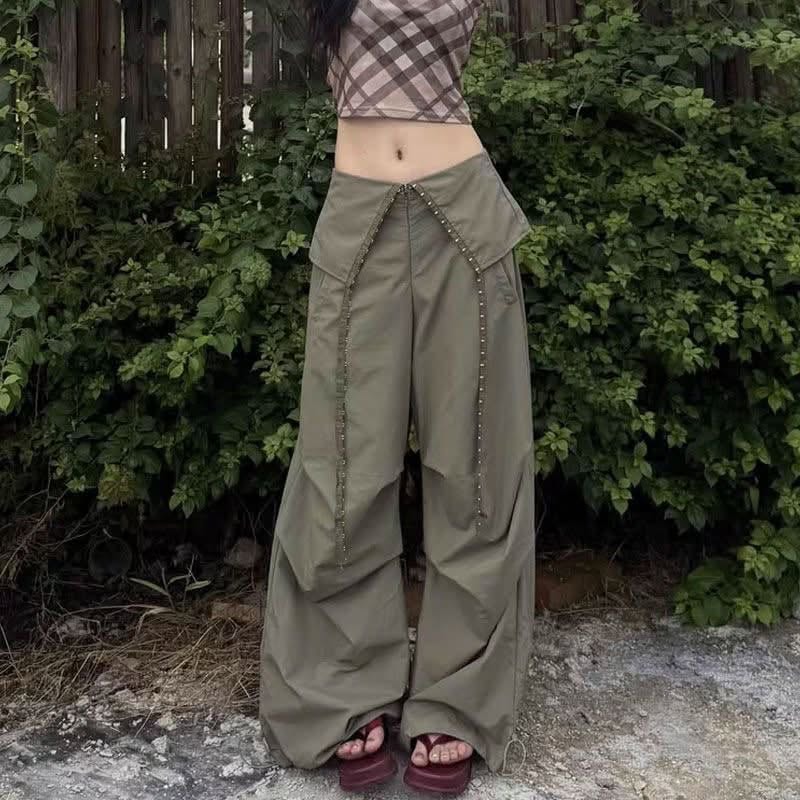 Flared Cuffed Button-Front Paratrooper Pants