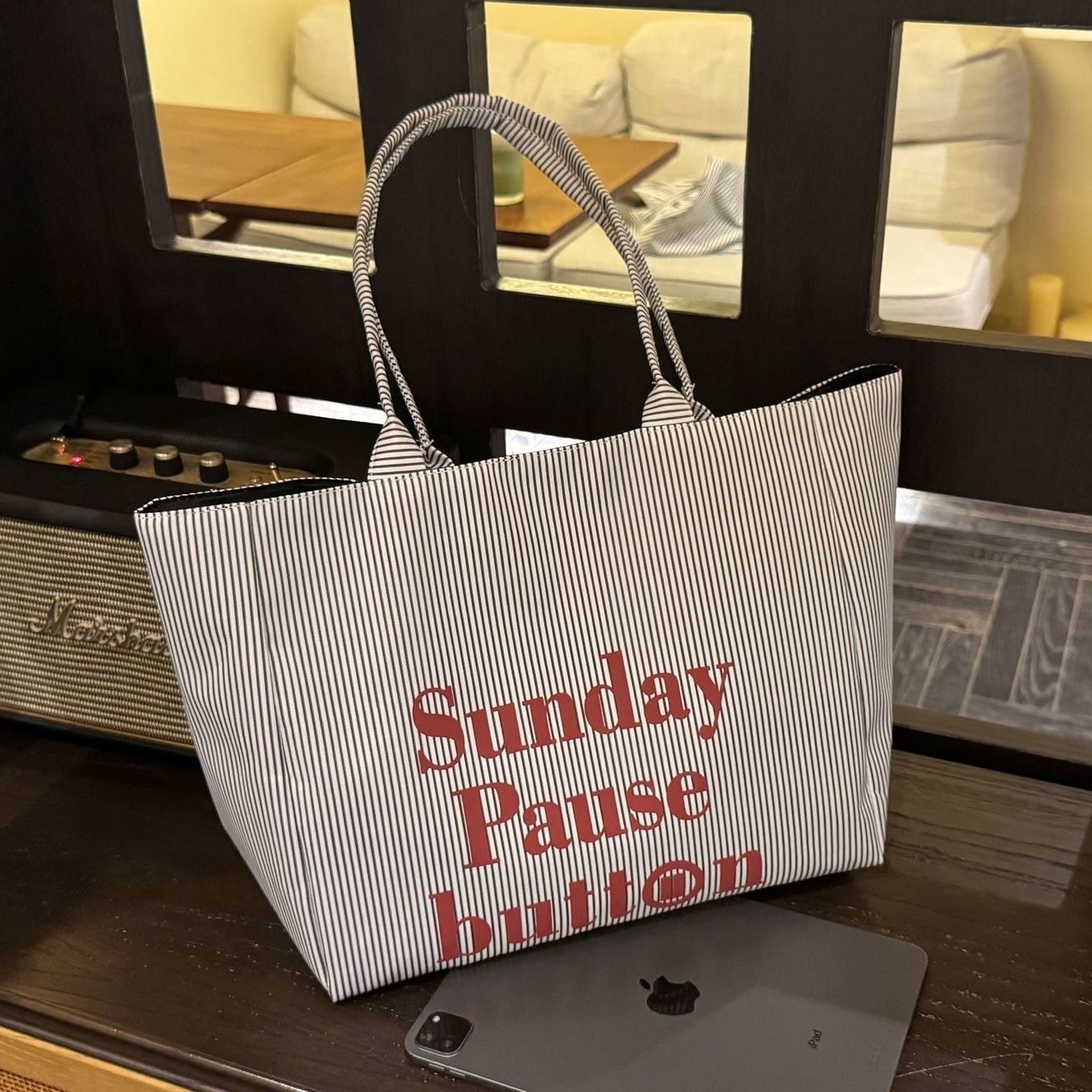 Tote Bag with Letter Stripes