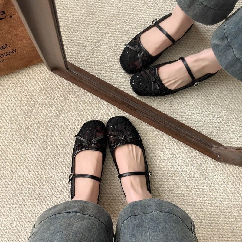 Bow-knot Mesh Flat Mary Jane
