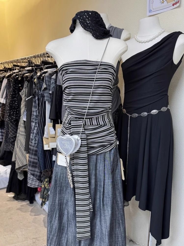 Striped Bandeau Top with Tie