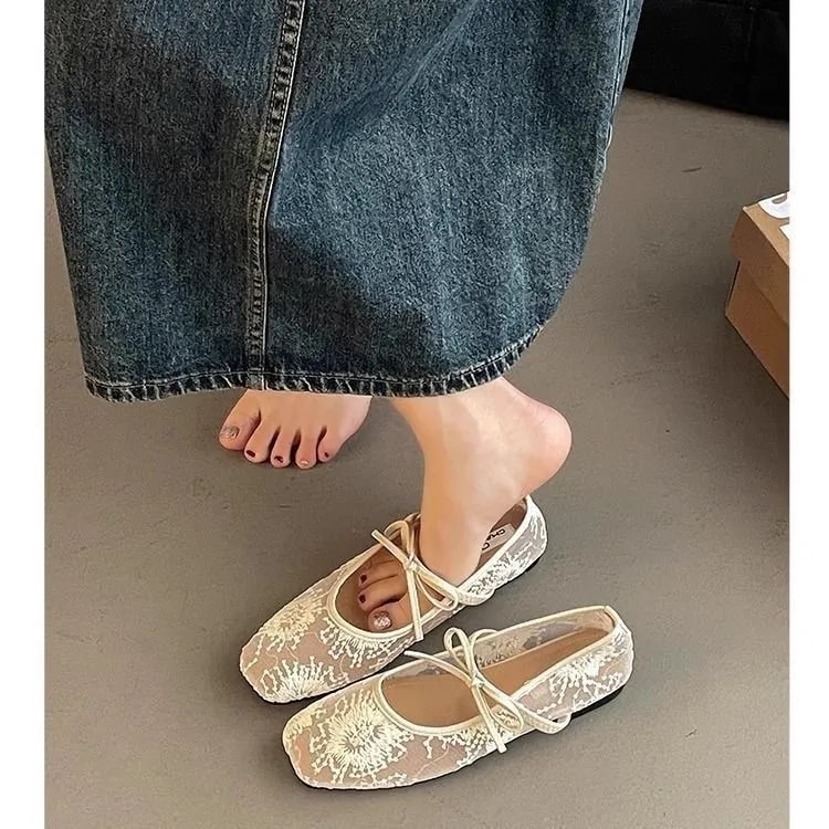 Mesh Ballet Flats with Bow