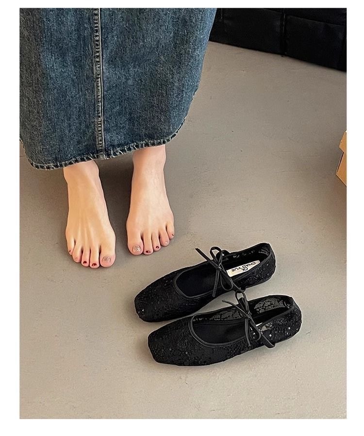 Lace Sequin Mesh Ballet Flats