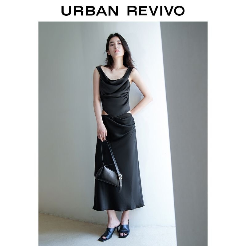 UR Pleated Satin Midi Skirt