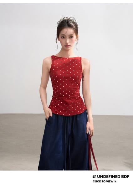 Polka Dot Back Cutout Top
