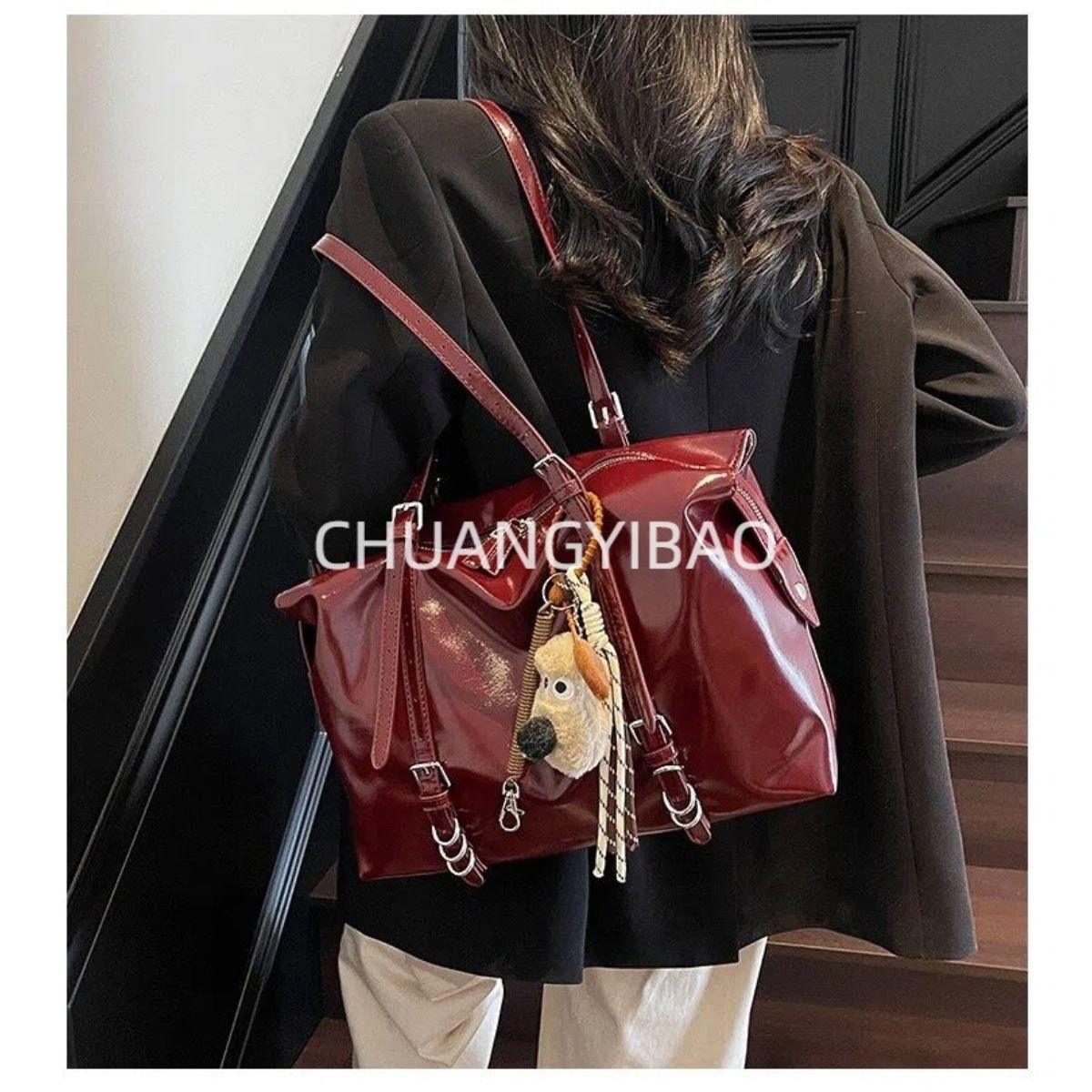 Squared Tote Bag with Faux Leather
