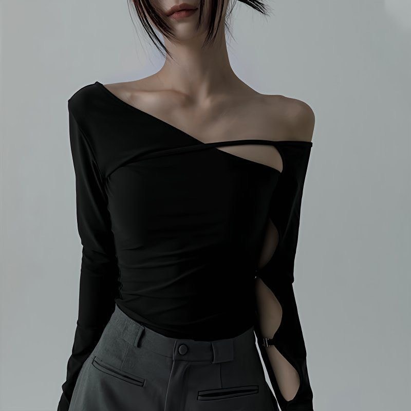 Asymmetrical Shoulder Long Sleeve Shirt