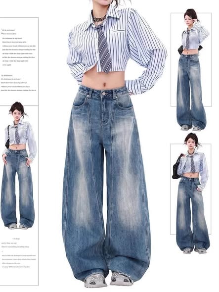 Wide-leg Curved Knife Jeans