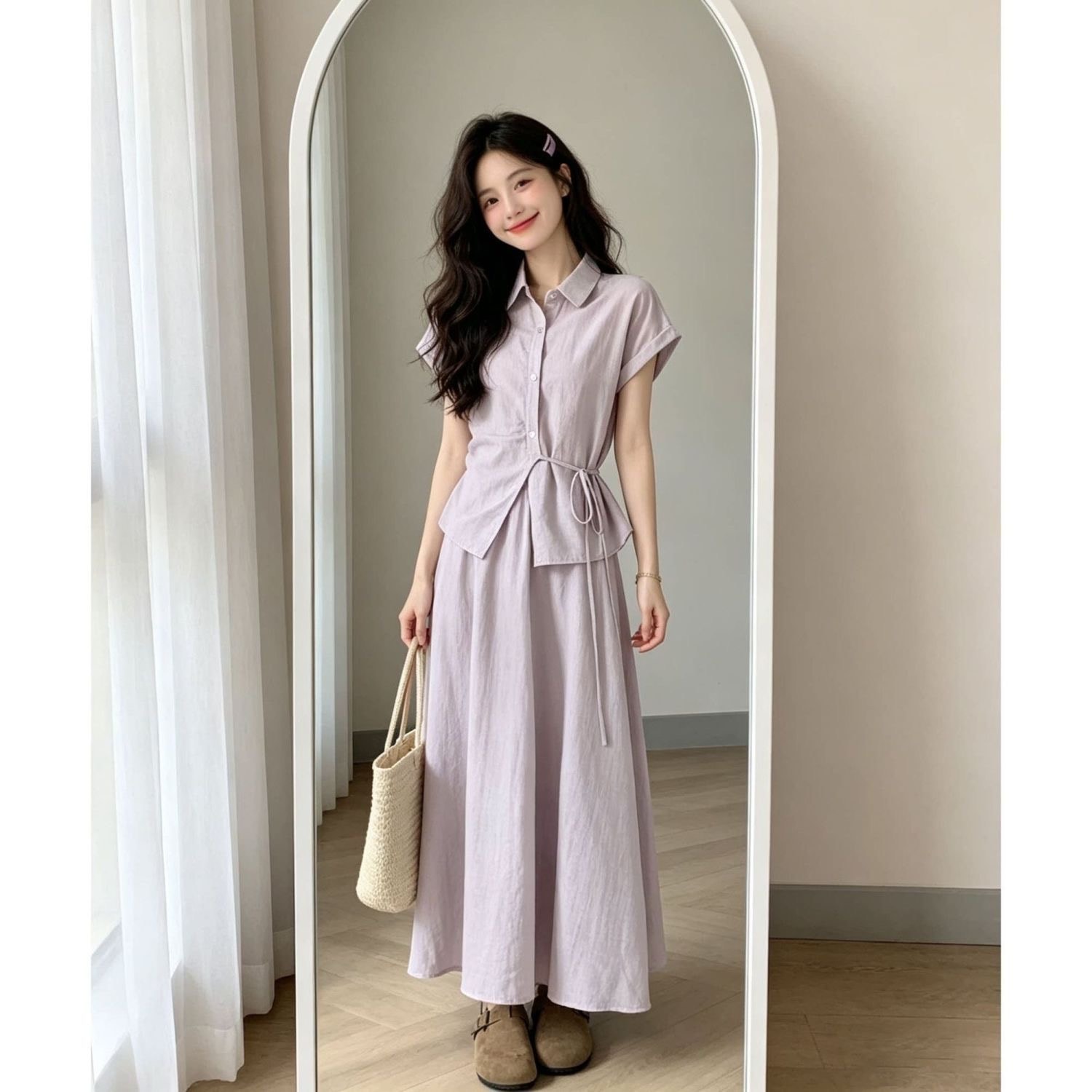 Gentle Purple Two-piece Set (Top+Skirt)