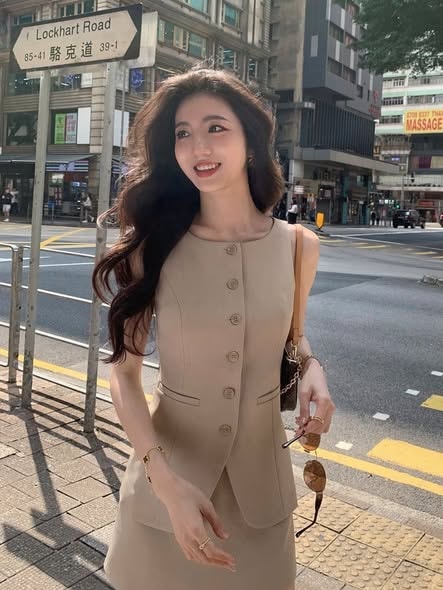 Blazer Vest Top with A-line Skirt